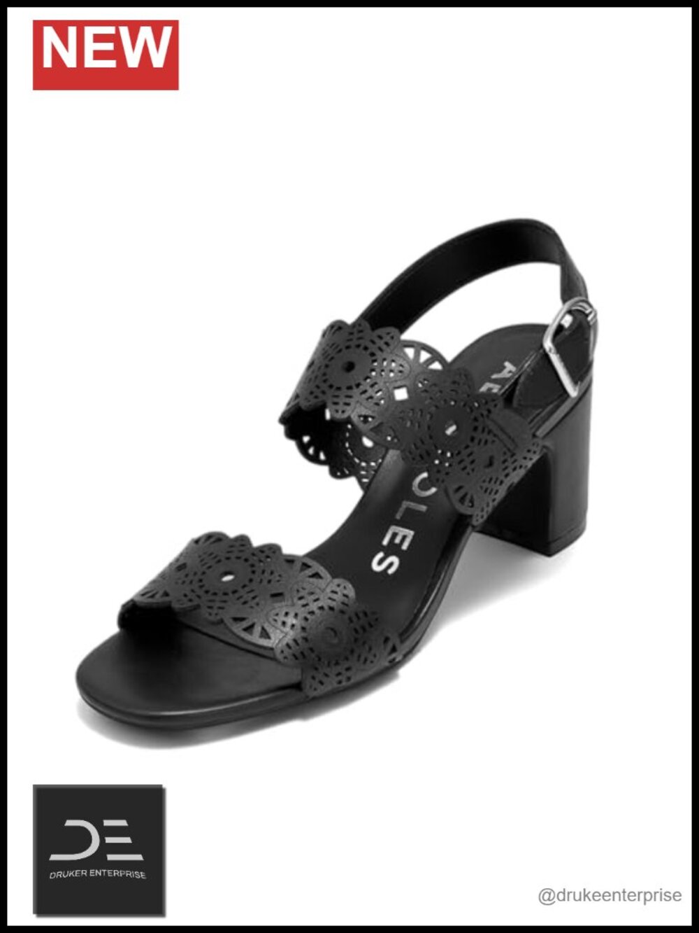 Aerosoles Women's Heeled Sandals Block Heel Faux Leather Floral Embroidered